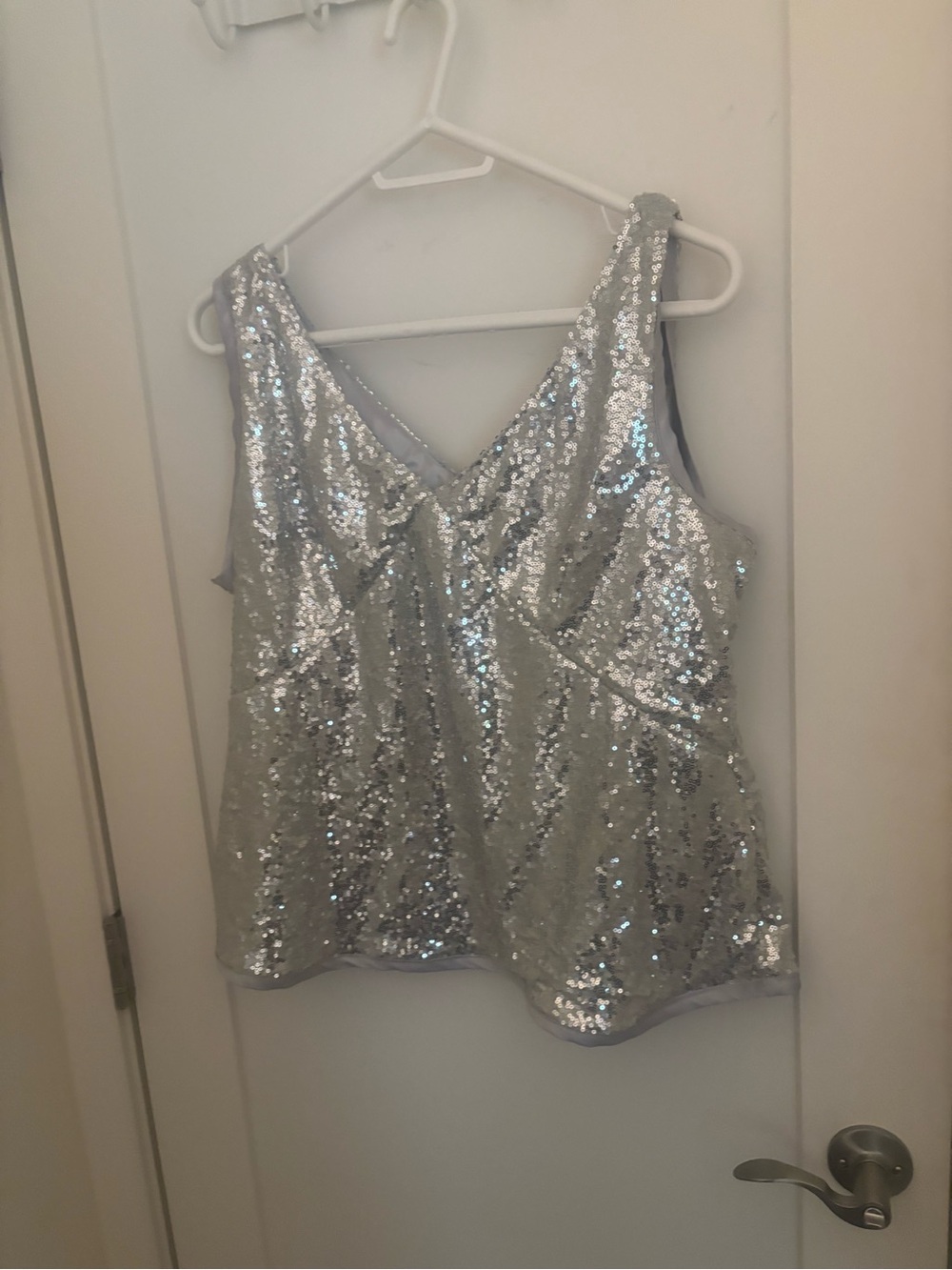 Silver Sequin V-Neck Women’s Tank Top